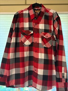 DIXXON - The Hammer - XL - Red Black White Plaid Button-Down Shirt